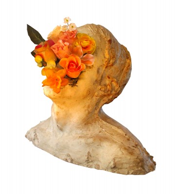 self-portrait * gypsium, plastic flowers * 40X40X40cm