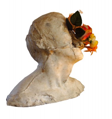 self-portrait * gypsium, plastic flowers * 40X40X40cm
